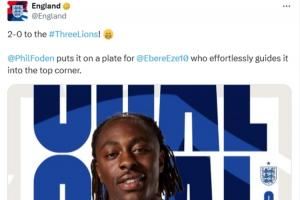 引吐槽!埃泽十分角世界波,英格兰官方描述:福登喂到嘴边的助攻